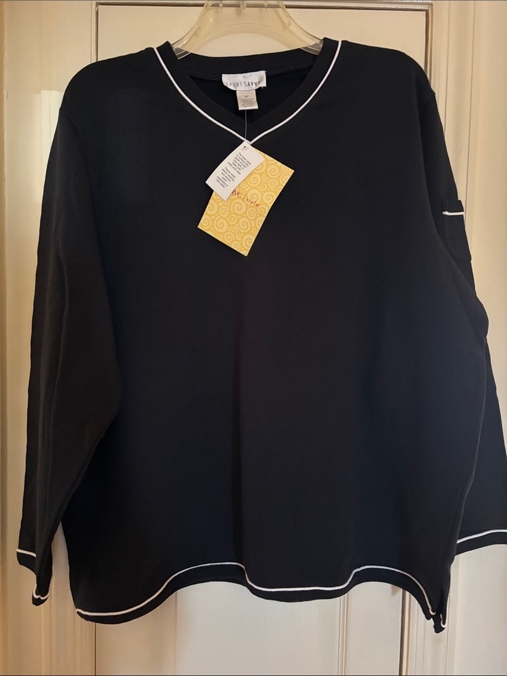 Sport Savvy V-Neck Black Sweatshirt with White Contrast Trim